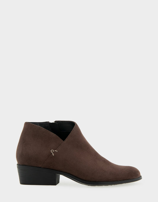 Comfortable Women's Asymmetrical Envelope Low Bootie in Java Faux Suede | Aerosoles Shoes