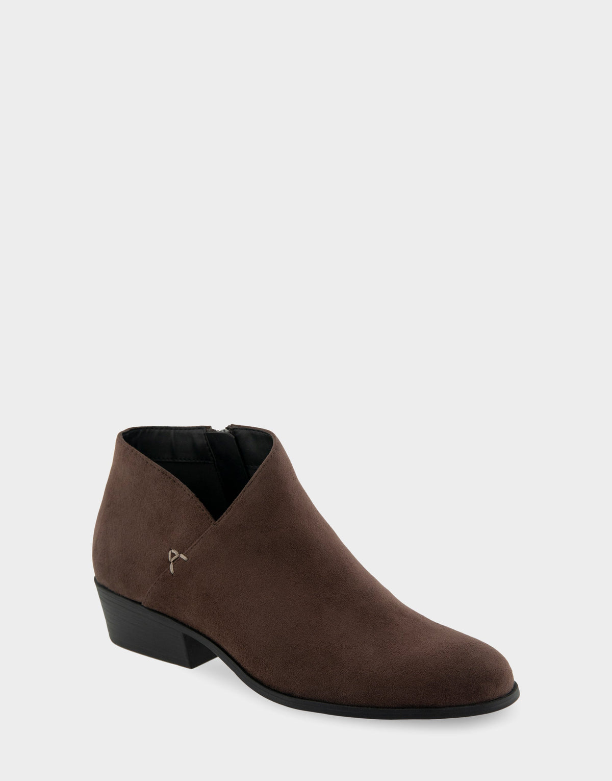 Comfortable Women's Asymmetrical Envelope Low Bootie in Java Faux Suede | Aerosoles Shoes