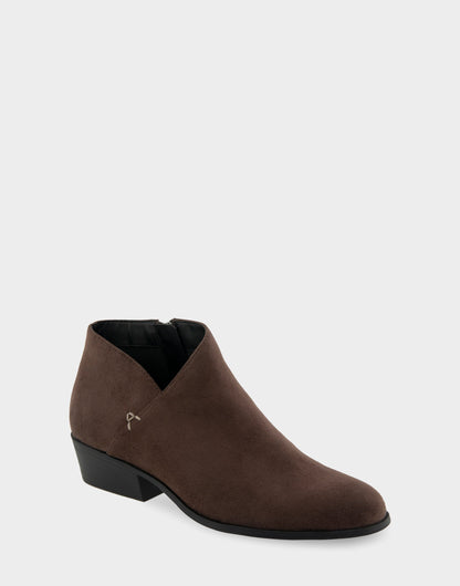 Comfortable Women's Asymmetrical Envelope Low Bootie in Java Faux Suede | Aerosoles Shoes