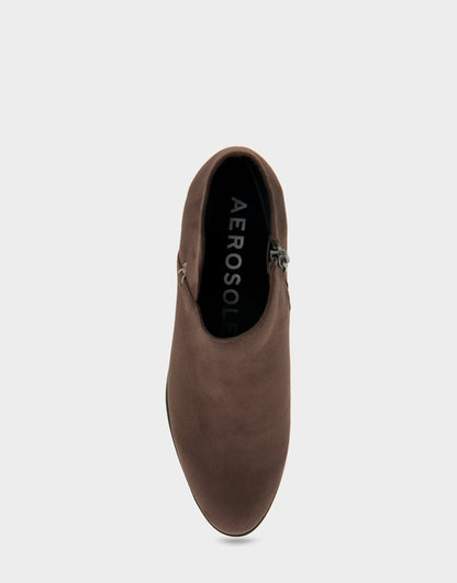 Comfortable Women's Asymmetrical Envelope Low Bootie in Java Faux Suede | Aerosoles Shoes