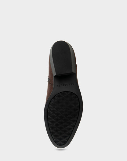 Comfortable Women's Asymmetrical Envelope Low Bootie in Java Faux Suede | Aerosoles Shoes