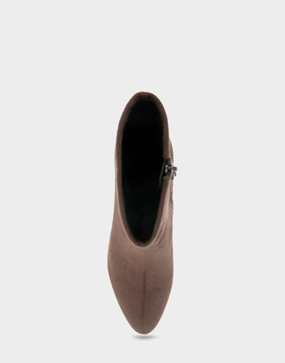 Comfortable Women's Mid Block Heel Bootie In Brown Faux Suede | Aerosoles Shoes