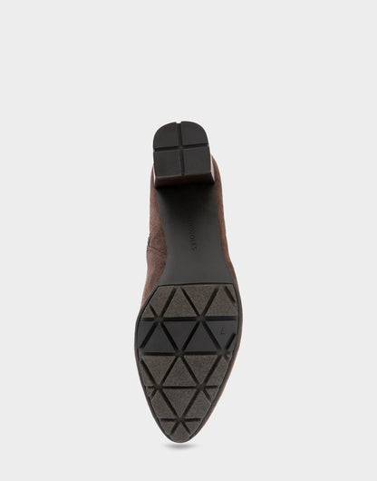 Comfortable Women's Mid Block Heel Bootie In Brown Faux Suede | Aerosoles Shoes