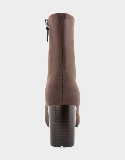 Comfortable Women's Mid Block Heel Bootie In Brown Faux Suede | Aerosoles Shoes