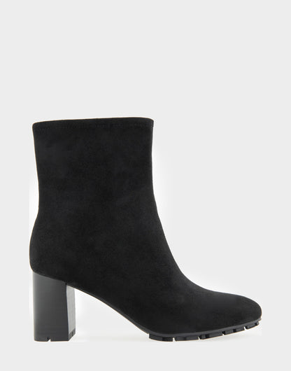 Comfortable Women's Mid Block Heel Bootie In Black Faux Suede | Aerosoles Shoes