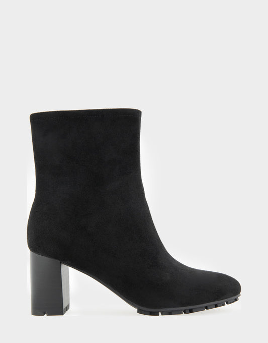 Comfortable Women's Mid Block Heel Bootie In Black Faux Suede | Aerosoles Shoes