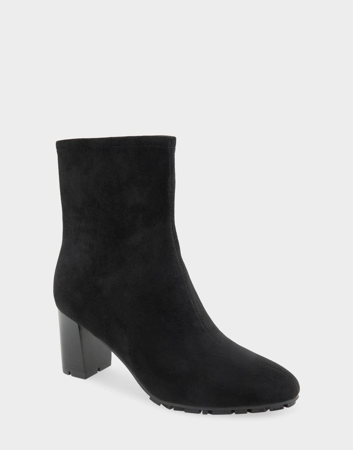 Comfortable Women's Mid Block Heel Bootie In Black Faux Suede | Aerosoles Shoes