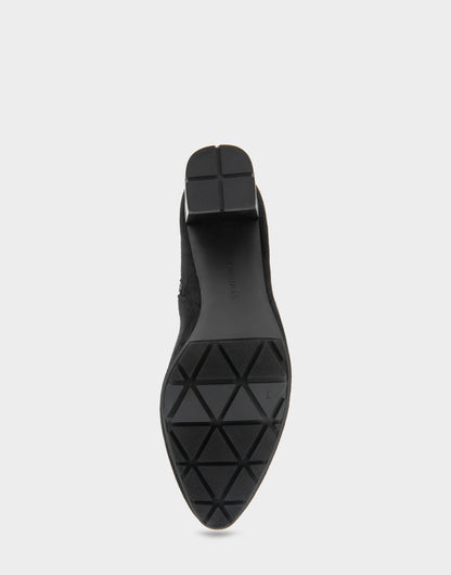 Comfortable Women's Mid Block Heel Bootie In Black Faux Suede | Aerosoles Shoes