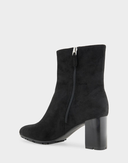 Comfortable Women's Mid Block Heel Bootie In Black Faux Suede | Aerosoles Shoes