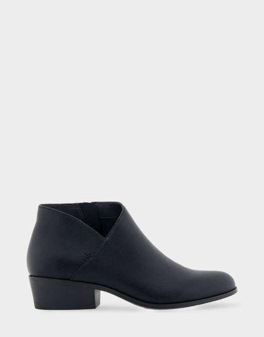 Comfortable Women's Asymmetrical Envelope Low Bootie in Black Faux Leather | Aerosoles Shoes