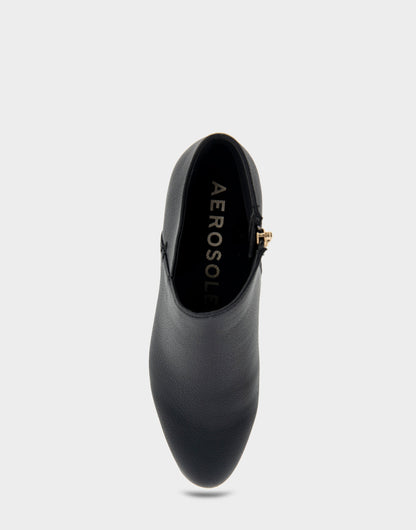 Comfortable Women's Asymmetrical Envelope Low Bootie in Black Faux Leather | Aerosoles Shoes