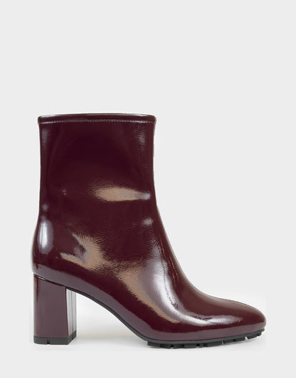 Comfortable Women's Mid Block Heel Bootie In Burgundy Patent Faux Leather | Aerosoles Shoes