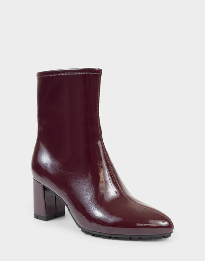 Comfortable Women's Mid Block Heel Bootie In Burgundy Patent Faux Leather | Aerosoles Shoes