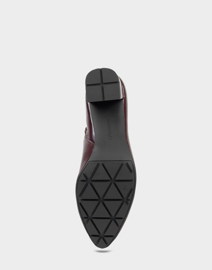 Comfortable Women's Mid Block Heel Bootie In Burgundy Patent Faux Leather | Aerosoles Shoes