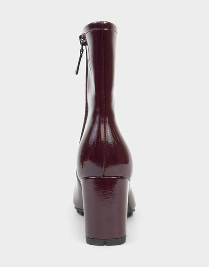 Comfortable Women's Mid Block Heel Bootie In Burgundy Patent Faux Leather | Aerosoles Shoes