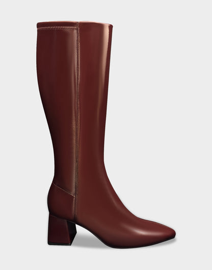 Comfortable Women's Mid Block Heel Boot In Burgundy Patent Faux Leather | Aerosoles Shoes