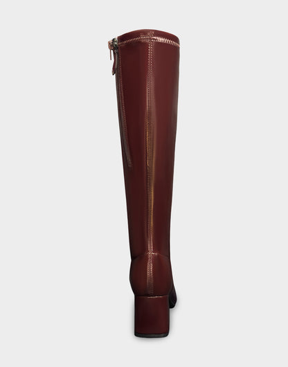 Comfortable Women's Mid Block Heel Boot In Burgundy Patent Faux Leather | Aerosoles Shoes
