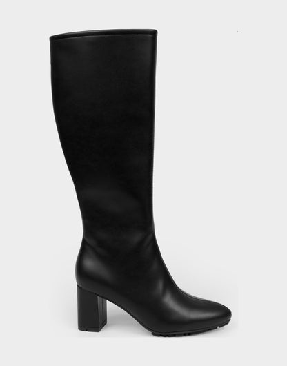 Comfortable Women's Mid Block Heel Boot In Black Faux Leather | Aerosoles Shoes