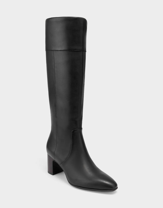 Comfortable Women's Mid Block Heel Boot In Black Leather | Aerosoles Shoes