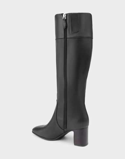 Comfortable Women's Mid Block Heel Boot In Black Leather | Aerosoles Shoes