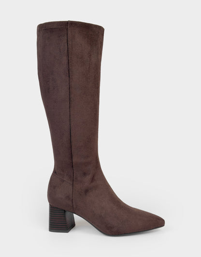 Comfortable Women's Mid Block Heel Boot In Brown Faux Suede | Aerosoles Shoes