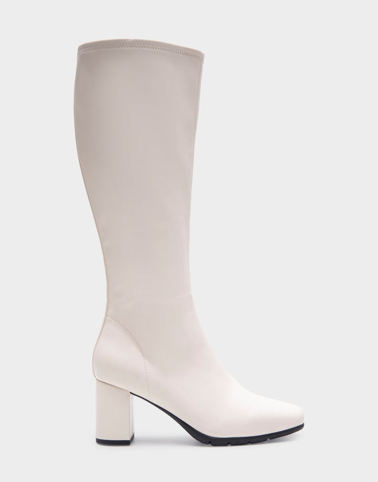 Comfortable Women's Tall Shaft Boot in Eggnog Stretch Faux Leather | Aerosoles Shoes