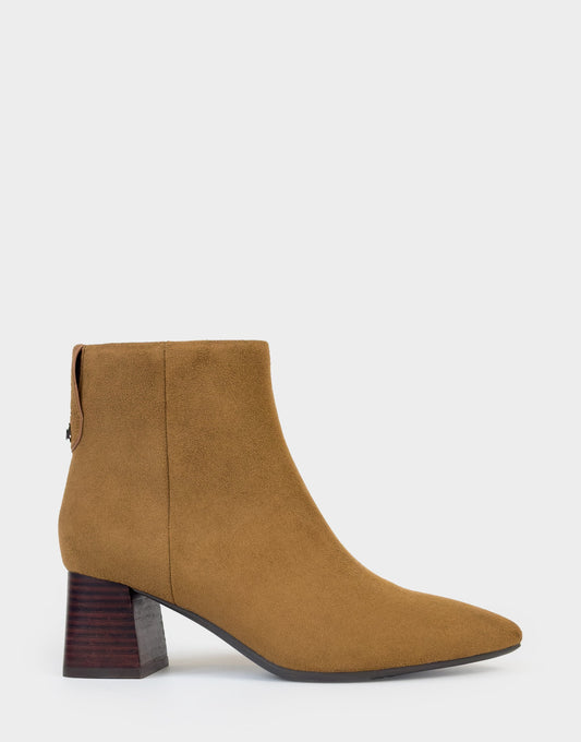 Comfortable Women's Mid Block Heel Bootie In Brown Faux Suede | Aerosoles Shoes
