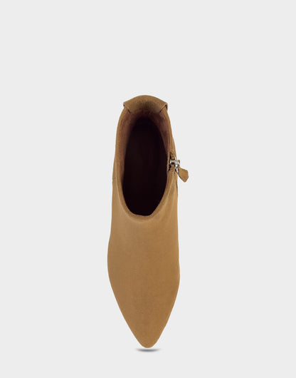 Comfortable Women's Mid Block Heel Bootie In Brown Faux Suede | Aerosoles Shoes
