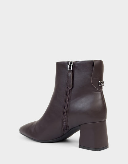 Comfortable Women's Mid Block Heel Bootie In Brown Faux Leather | Aerosoles Shoes