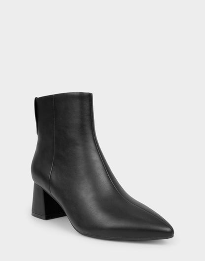 Comfortable Women's Mid Block Heel Bootie In Black Faux Leather | Aerosoles Shoes