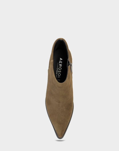 Comfortable Women's Mid Block Heel Bootie In Brown Suede | Aerosoles Shoes