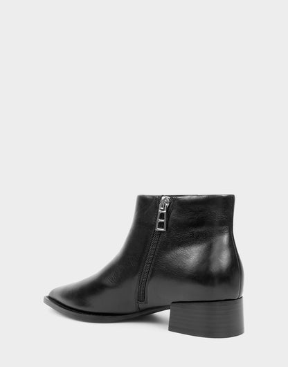 Comfortable Women's Mid Block Heel Bootie In Black Leather | Aerosoles Shoes