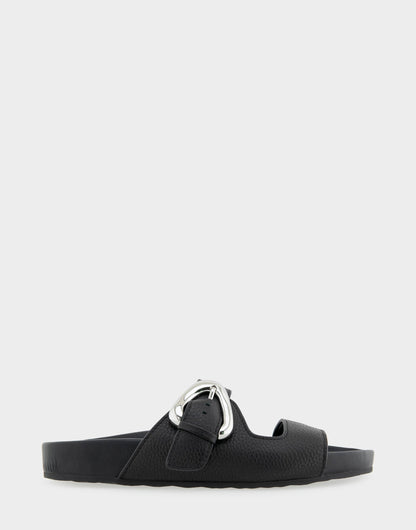 Comfortable Women's Footbed Sandals in Black Pebbled Leather | Aerosoles Shoes