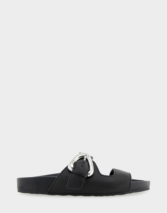 Comfortable Women's Footbed Sandals in Black Pebbled Leather | Aerosoles Shoes