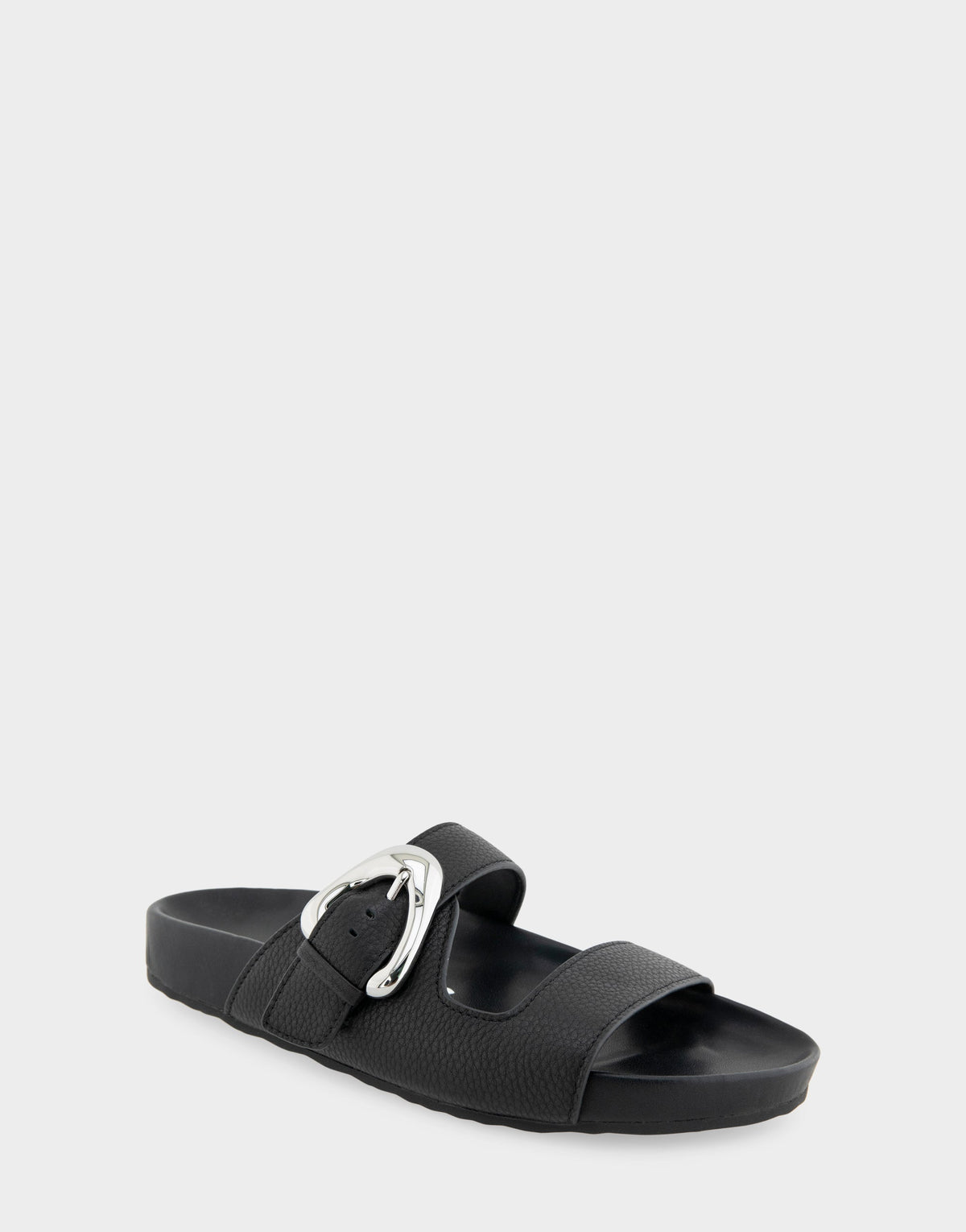 Comfortable Women's Footbed Sandals in Black Pebbled Leather | Aerosoles Shoes