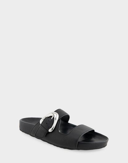 Comfortable Women's Footbed Sandals in Black Pebbled Leather | Aerosoles Shoes