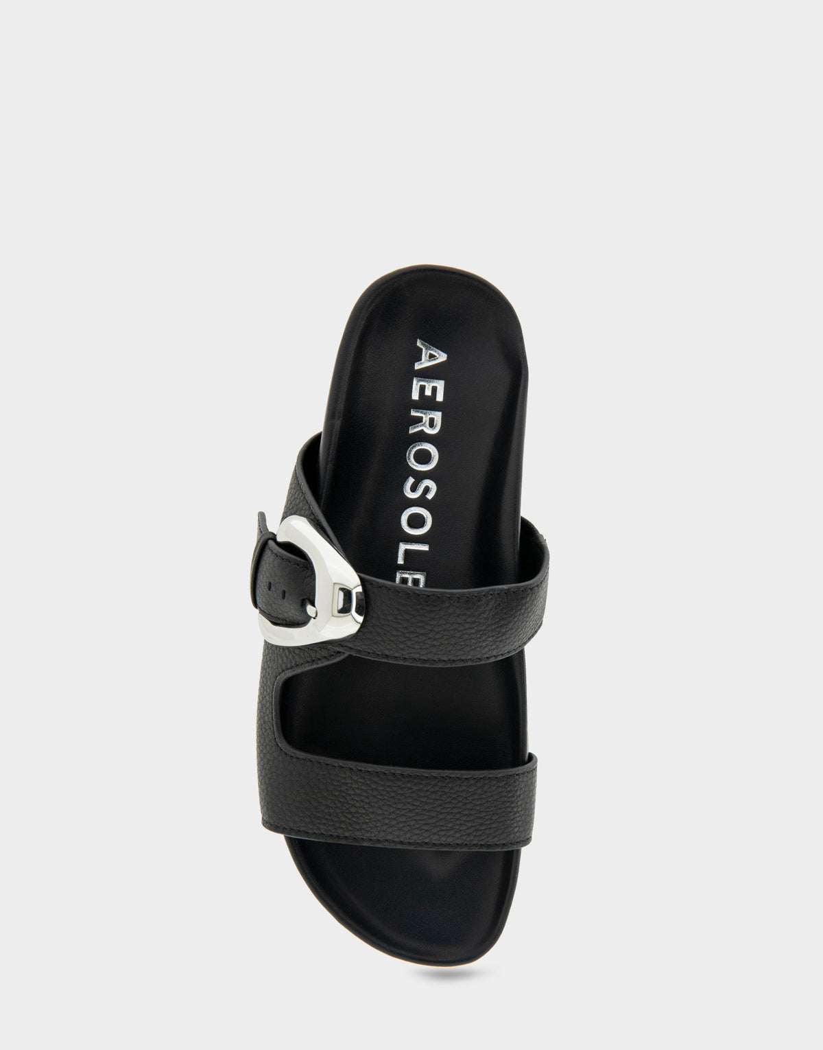 Comfortable Women's Footbed Sandals in Black Pebbled Leather | Aerosoles Shoes