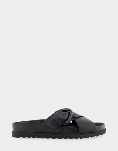 Comfortable Women's Footbed Sandals in Black Leather | Aerosoles Shoes