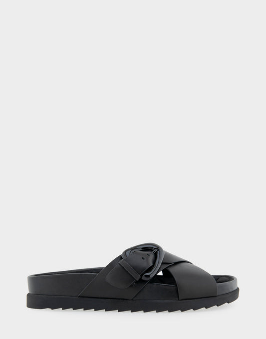 Comfortable Women's Footbed Sandals in Black Leather | Aerosoles Shoes