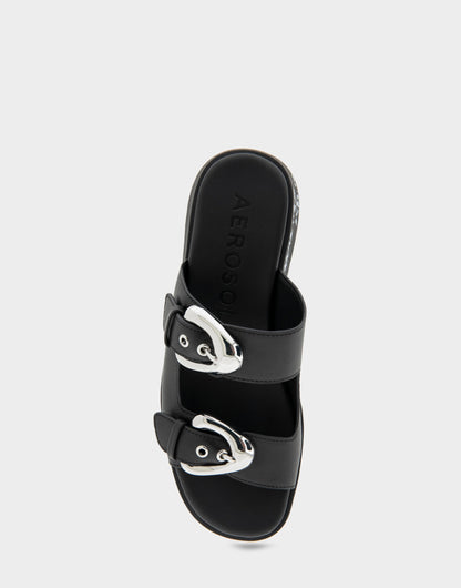 Comfortable Women's Walking Sandal in Black Leather | Aerosoles Shoes