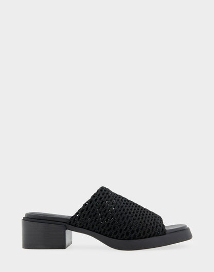 Comfortable Women's Knit Slip On Low Block Heel Sandal in Black Knit Fabric | Aerosoles Shoes