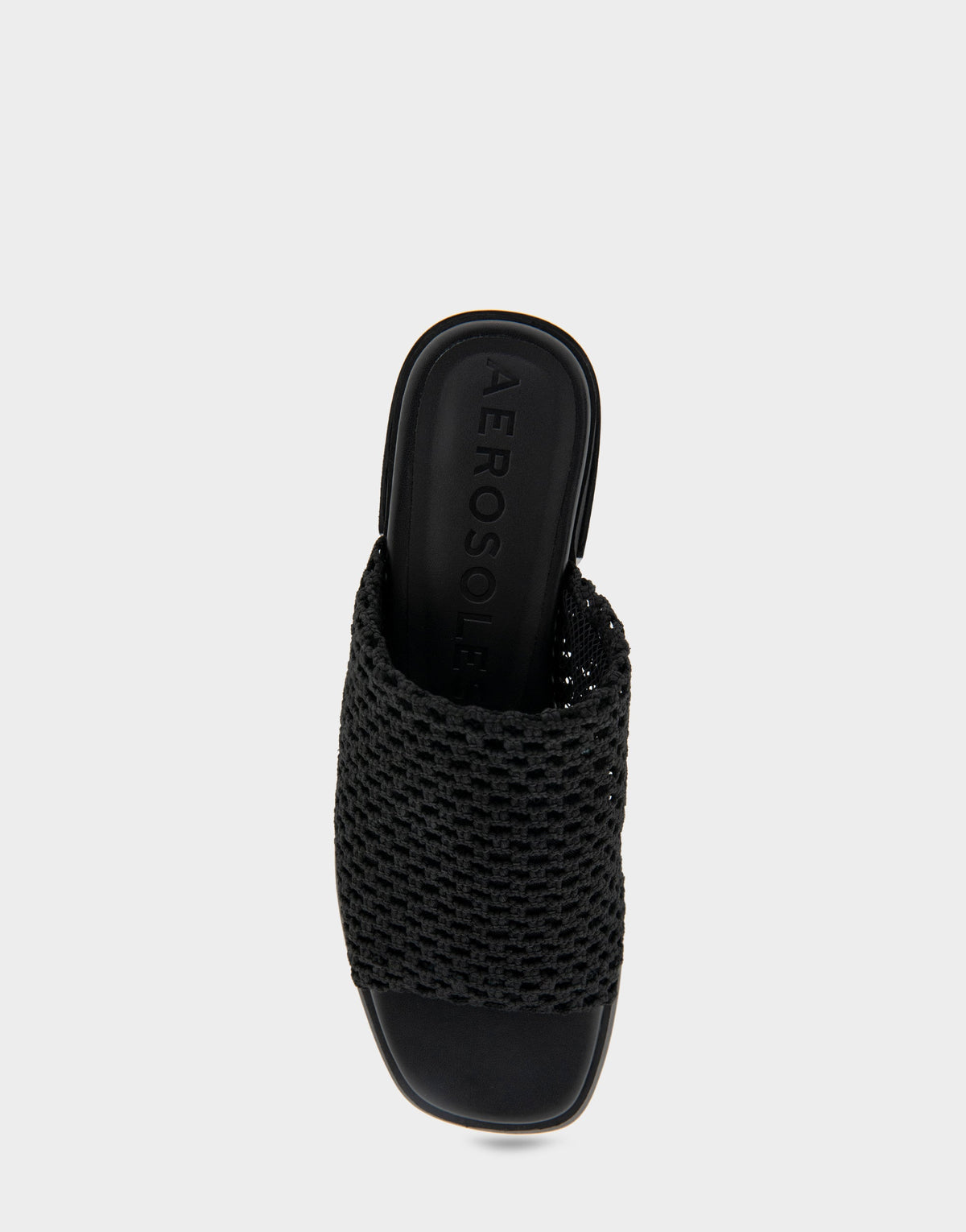 Comfortable Women's Knit Slip On Low Block Heel Sandal in Black Knit Fabric | Aerosoles Shoes