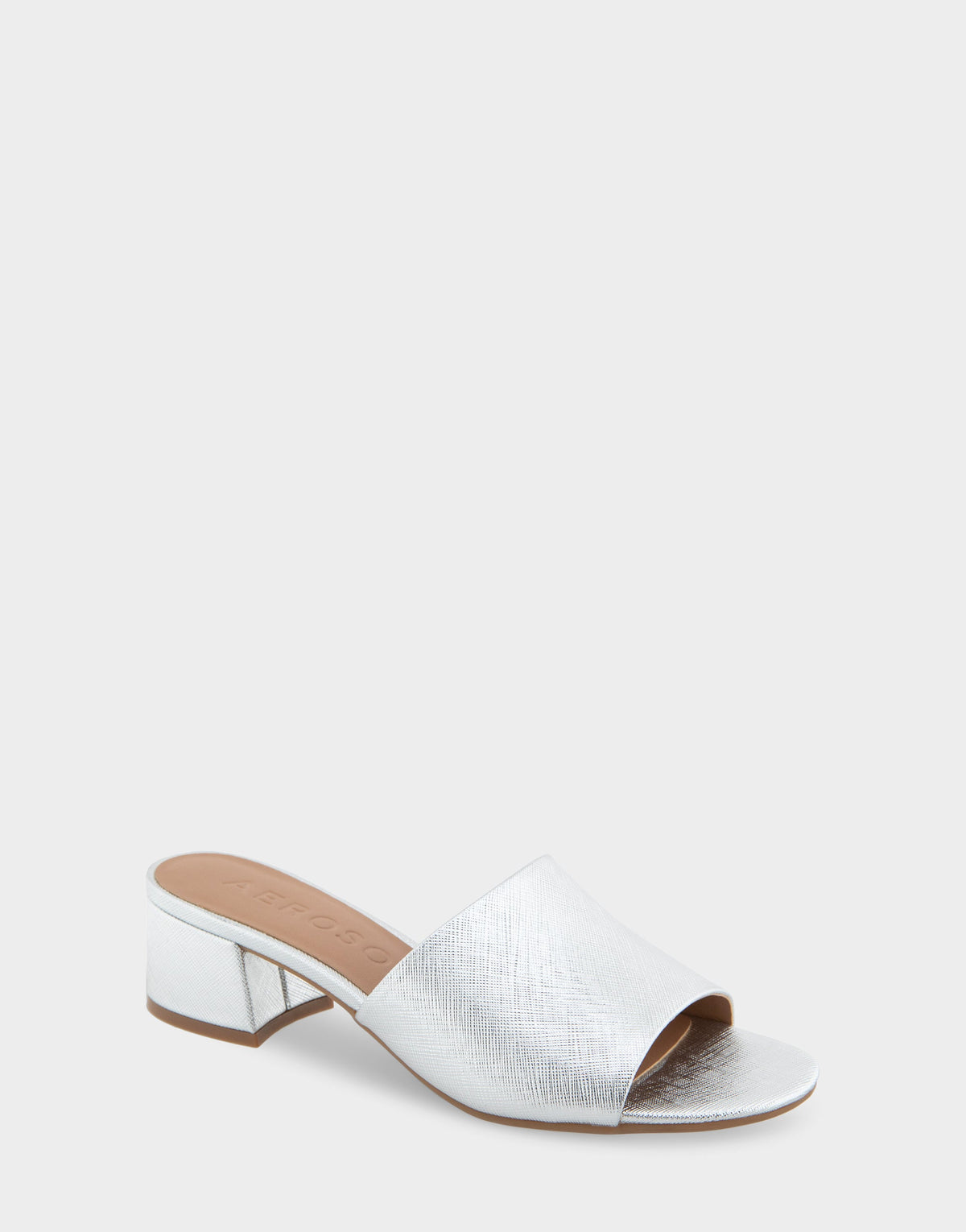 Comfortable Women's Slide Sandals in Silver Metallic Textured Faux Leather | Aerosoles Shoes