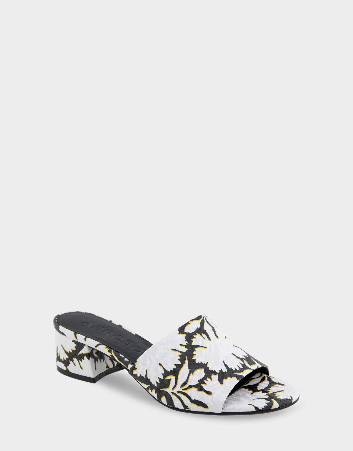 Comfortable Women's Slide Sandals in White/black Printed Floral Faux Leather | Aerosoles Shoes