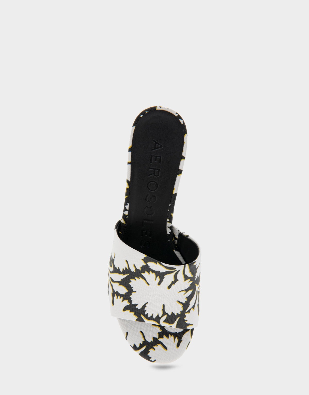 Comfortable Women's Slide Sandals in White/black Printed Floral Faux Leather | Aerosoles Shoes