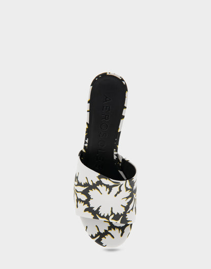 Comfortable Women's Slide Sandals in White/black Printed Floral Faux Leather | Aerosoles Shoes